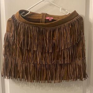 Brown Fringe Mini Skirt